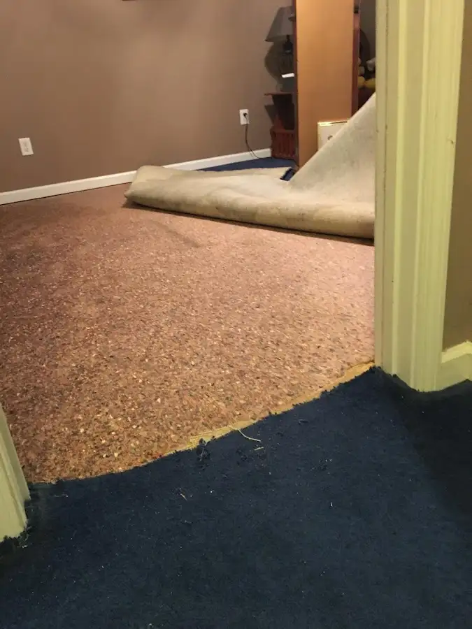 Carpet pad removal revealing water damage during Drying & Dehumidification in Pollock Pines